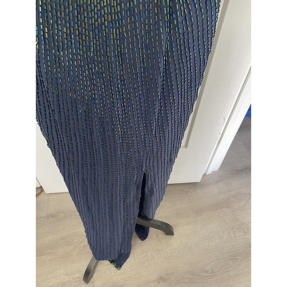 Vtg Alyce Flapper Art Deco 100% silk Navy beaded Pageant gown, Open Back Size 4 - Picture 3 of 12